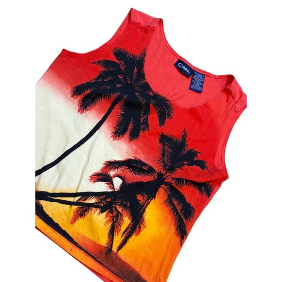 90s Sleeveless Tropical Sunset Baby Tee Tank Top Large - Picture 2 of 6